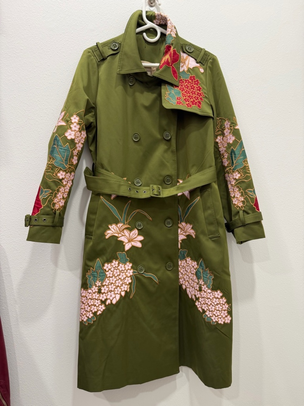 ONE OF A KIND — Iconic Floral Embroidered Olive Trench Coat | Size M - Picture 3 of 17